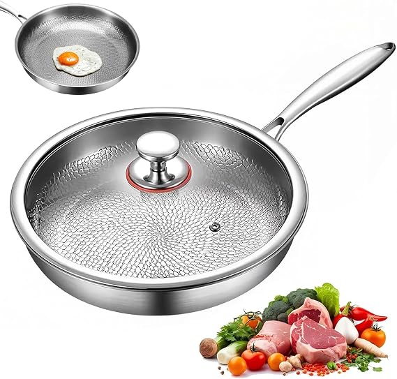 Titanium Hammered Pan Pro with Lid, Titanium Pans for Cooking Non Stick, Frying Pan Cookware (11in)