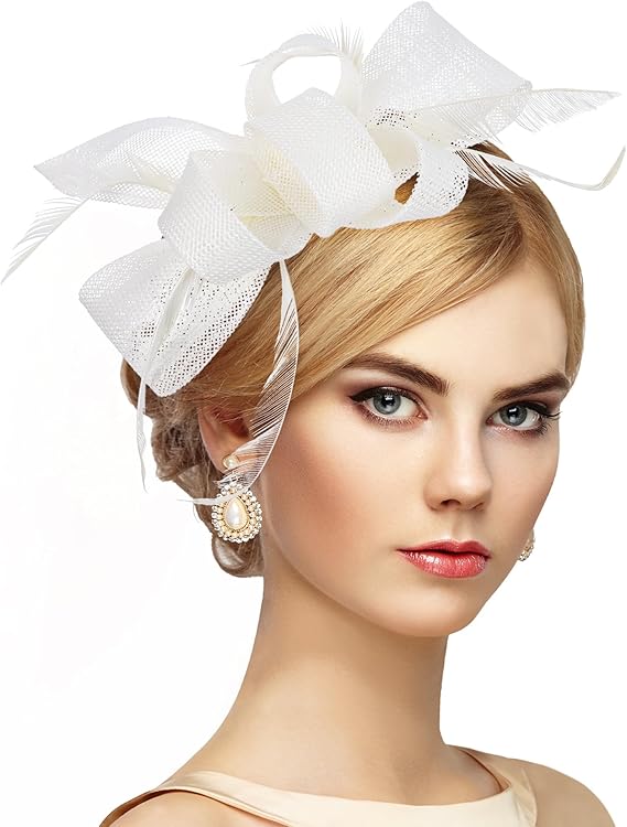 Zinniday Victoria Tea Party Hat - 2025 Bow Derby Attire Hats with Hairpin,1920s 50s Feather Fascinators for Women