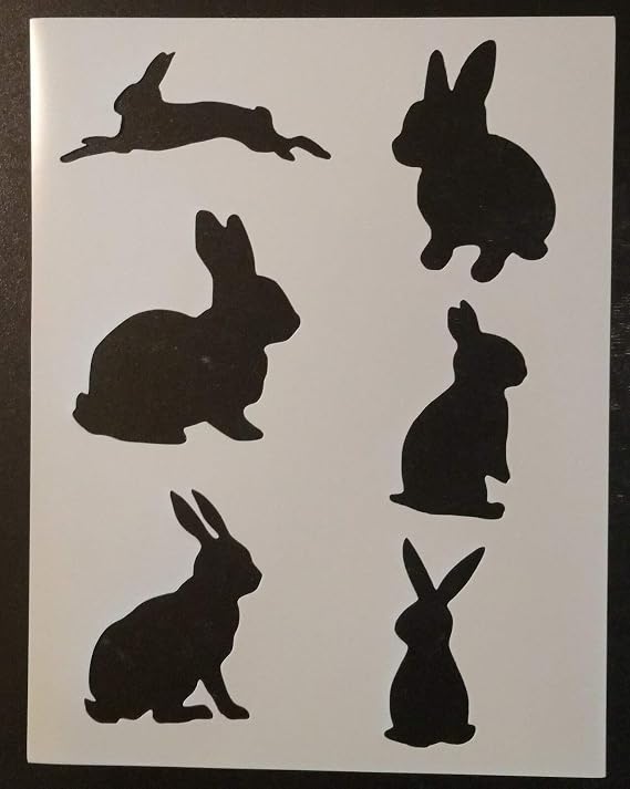 Reusable Sturdy Stencil Bunny Rabbit Rabbits 8.5" x 11" Cut Stencil Sheet (not Paper) Arts and Crafts Material Scrapbooking for Airbrush Painting Drawing