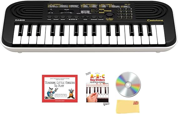 Casio Casiotone SA-51 32-Key Mini Keyboard - Black Bundle with Key Stickers, Instructional Book & DVD, and Austin Bazaar Polishing Cloth