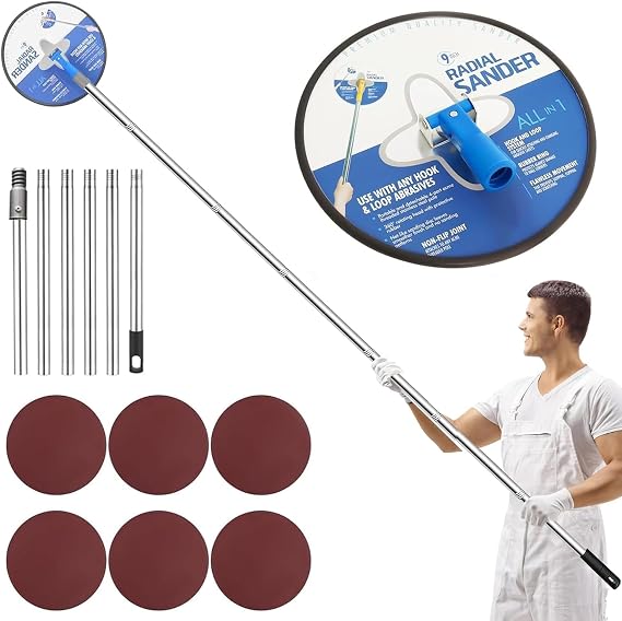 Drywall Pole Sander, 12.5-65 Inch Adjustable Sanding Pole for Walls & Ceilings - Wall Sander with Pole Includes 6 Sanding Sheets (80 to 320 Grit) for Sanding High Ceilings(Blue)
