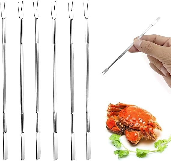 6 Pcs Stainless Steel Seafood Forks Picks, Multifunctional Lobster Crab Leg Oyster Shellfish Tools, Nut Fruit Fork for Kitchen Picnic Camping