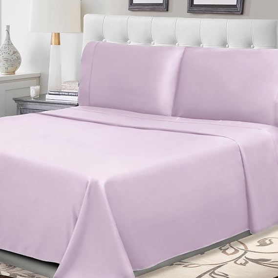 Superior 300 Thread Count Cotton Percale Sheet Set, Solid, Silky-Soft, Cooling Sheets, Bedding Basics, Breathable Bedsheets, 1 Elastic Deep Pocket Fitted Sheet, 1 Flat Sheet, 1 Pillowcase, Twin, Lilac