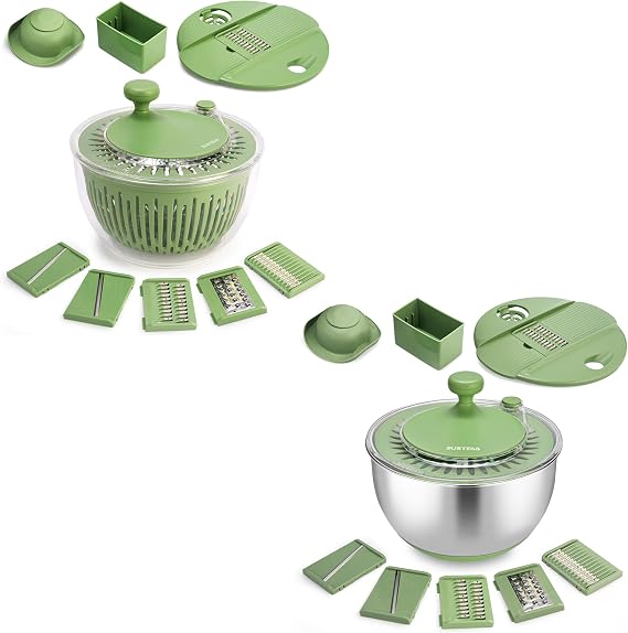SUSTEAS Salad Spinner with Slicer and Stainless Steel Salad Spinner with Slicer, 4.2QT