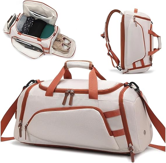 Gym Fitness Backpack Travel Bag Large Travelling Hiking Climbing Crossbody Bag Sports Luggage Handbags Camping Weekender Duffel(White)