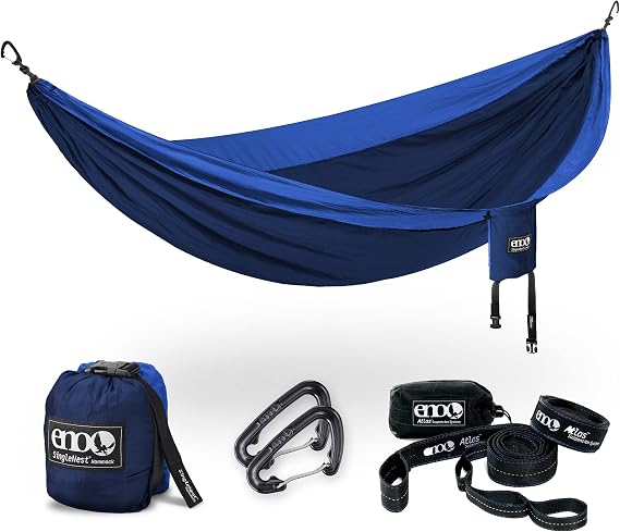 ENO Bundle, Includes The SingleNest Hammock & Atlas Suspension System, Lightweight, Durable Hammock with Straps for Camping, Hiking & Travel, Navy/Royal