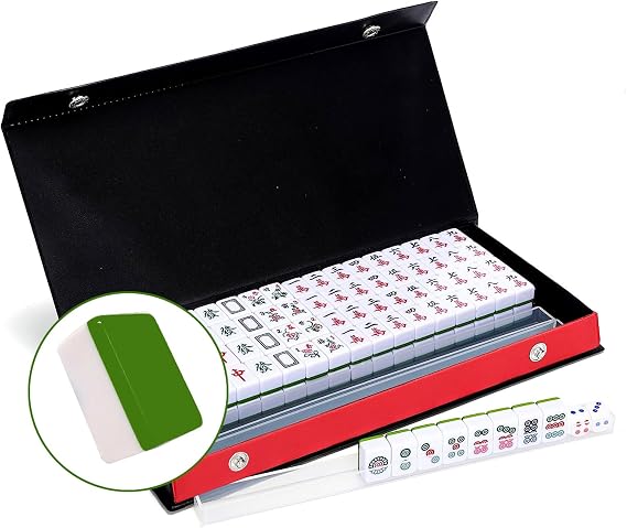 Travel Mini Mahjong Set 24mm, 4 Racks, Traditional Chinese Mahjong Portable 144 Tiles with Portable Case,0.94 inch Mah-Jong with 2 Dices (24x16x12mm)