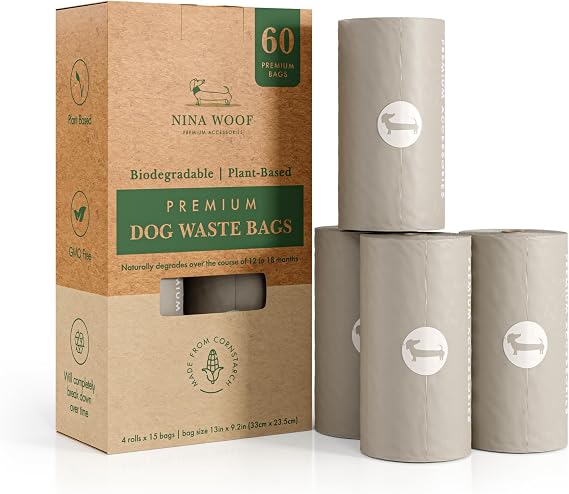 100% Certified Home Compostable and Biodegradable Dog Poop Bags - ASTM D6400 & EN 13432 Compliant Dog Waste Bags 60 Bags 4 x Rolls of Plant Based Compostable Poop Bag