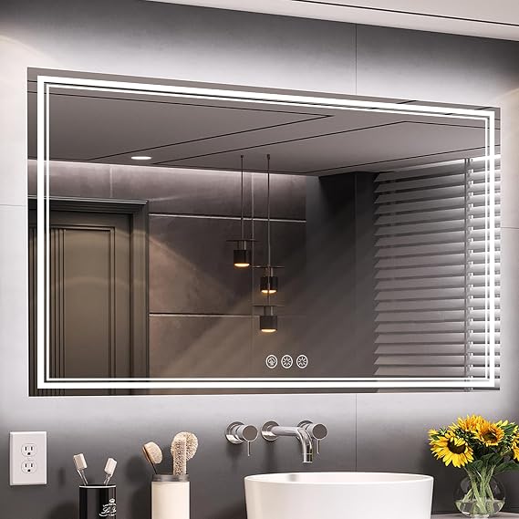 Ratsamee 55x30 Inch LED Bathroom Mirror with Frontlit & Backlit（Independent Control）, Lighted Mirror for Bathroom Wall with 3-Color Dimmable & Anti-Fog, Vanity Mirror with Lights