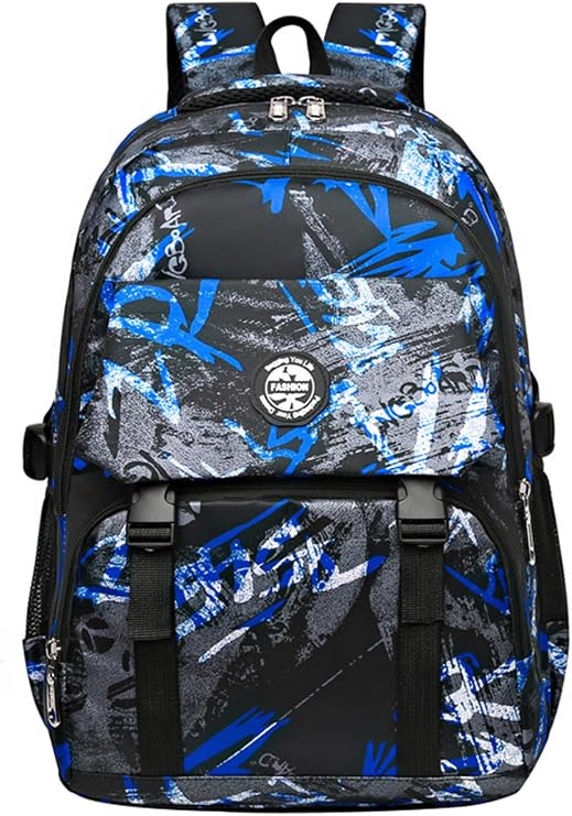 JiaYou Men High School Backpack Large Capacity Daypack Boys Middle School Laptop Bag(Blue,36 Liters)