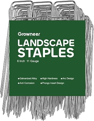 GROWNEER 50 Pack Landscape Staples 6 Inch Heavy Duty Hot-Dip Galvanized Steel Garden Stakes U-Shaped Weed Barrier Spikes Metal Ground Pins for Lawn and Yard Landscaping