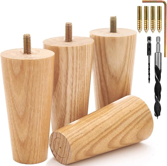 Airy Abode Premium Ash Wood Furniture Legs (Full Install Kit) - Pick Your Size and Color