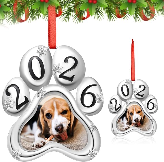 Karenhi 2026 Dog Pawprint Photo Ornament for Christmas Tree