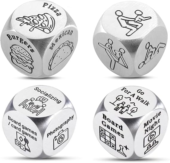4Pcs Valentines Day Gifts Date Night Decision Dice Date Night Gift | Gift for Boyfriend Girlfriend Food Dice for Him Her Anniversary Day Wife Husband Wedding Birthday Bachelorette for Bride