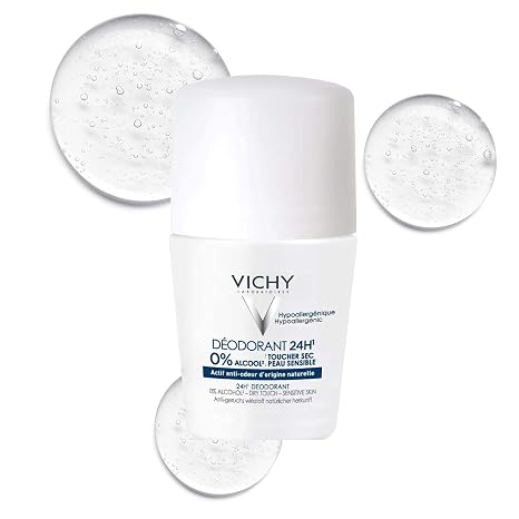 Vichy 24-Hour Dry-Touch Roll-On Aluminum Free Deodorant for Sensitive Skin