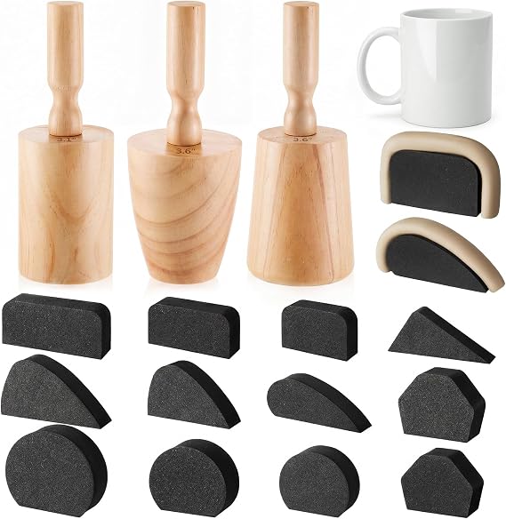 Juexica 3 Pcs 15oz Pottery Molds with 12 Mug Handle Forms, 2 Mouth Styles