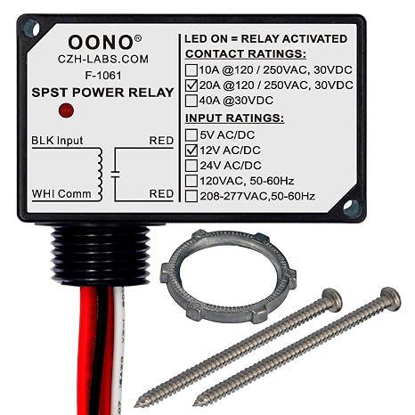 AC/DC 12V SPST 20Amp 250Vac/30Vdc Power Relay Module, Plastic Enclosure and Pre-Wired