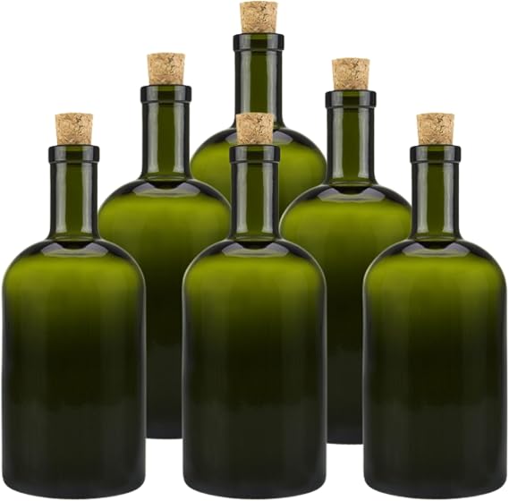 mikken 6 x Green/Brown Glass Bottle 500 ml Oil Bottle with Cork