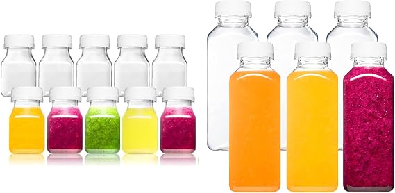Norcalway 6pcs 12oz Plastic Bottles 10pcs 2oz Small Plastic Bottles