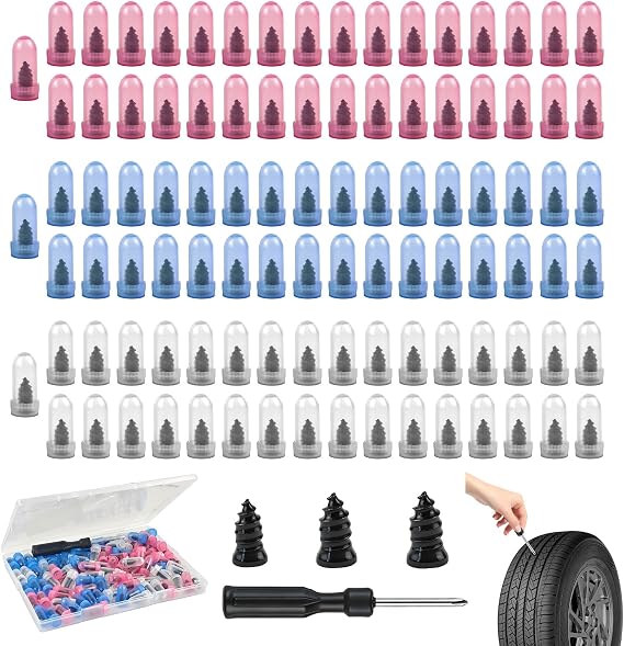 99Pcs Tyre Repair Kit Rubber Nails, Car Puncture Repair Kit with Screwdriver, Fast Self-Service Tire Rubber Nails Tool, Tyre Repair Screw for Auto Motorcycles Bicycles (33S +33M +33L)