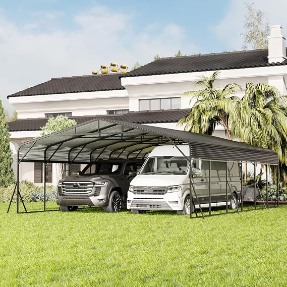 20'X30' Heavy Duty Galvanized Steel Carport Canopy with Reinforced Triangle Frame for Snow and Wind - Enhanced Base for Car, RV, Pickup, Boat, Truck, Tractor