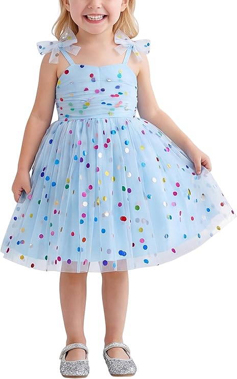 IMEKIS Toddler Baby Girl Birthday Princess Dress Shiny Confetti Boho Rainbow Cake Smash Photo Shoot Outfit for 1-6T