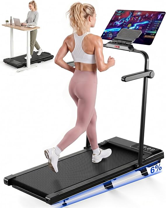 Superun Raceable 6% Incline Walking Pad, 6/12km/h Foldable Treadmill | Under Desk Treadmill for Smart Devices with App Control, Training Courses, Max 136KG, UK Stock Fast Door to Door Delivery