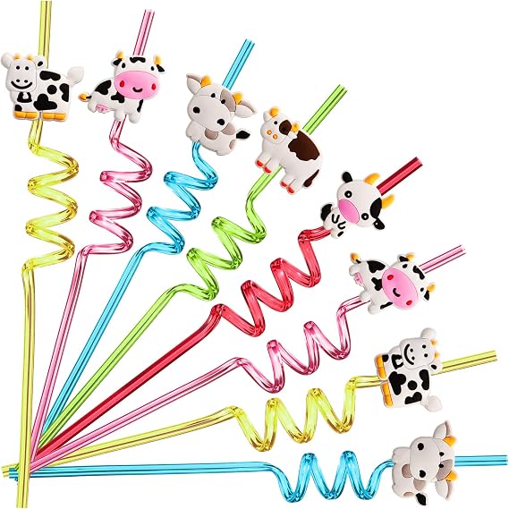 25 Cow Party Favors Drinking Straws Goodie Gifts for Boys Girls Holy Cow Im One Birthday Party Supplies with 2 PCS Cleaning Brushes