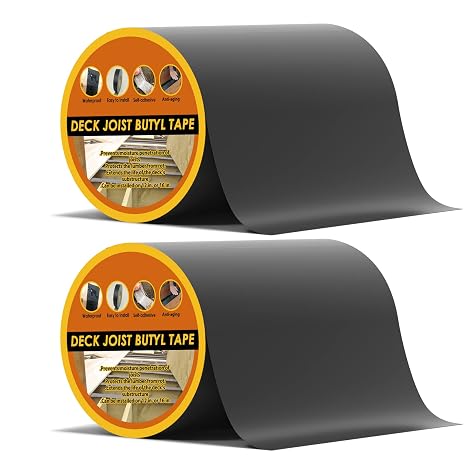 Butyl Deck Joist Tape 6" x 50' 2 Pack | Waterproof Self-Adhesive Flashing Tape, Weather-Resistant, Anti-Corrosion, For Wood Joists, Beams And Decking