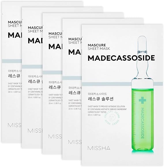 MISSHA Leaf Mask Mascure Rescue Solution Sheet Mask with Madecassoside Content for Sensitive and Dry Skin