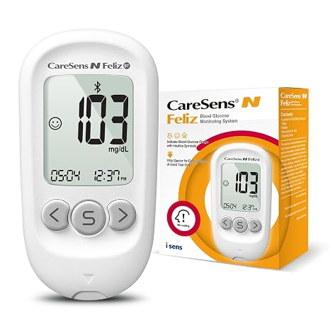 CareSens N Feliz BT Blood Glucose Monitoring System with Bluetooth, 5-Second Results, 0.5 L Sample, 1,000-Result Memory, No Coding, Blood Glucose Meter for Home Use