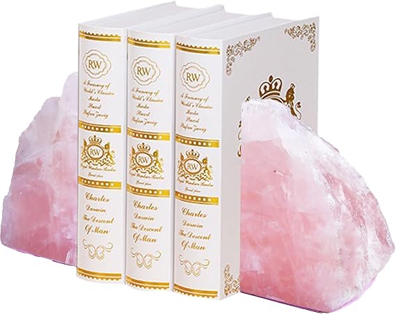 Rose Quartz Bookends Decorative Pink Crystal Stone Book Holders Heavy Duty