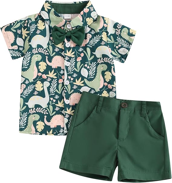 2Pcs Baby Boys Summer Clothing Sets Cute Print Button Down Shirt+Shorts Outfits Toddler Clothes