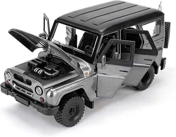 1:18 UAZ Hunter Hardcore Off-Road Diecast Car Model, Zinc Alloy Pull Back Toy Vehicle with Sound & Light, Collectible Model Car Toy, Birthday Gift for Kids Boys & Adult, Gray