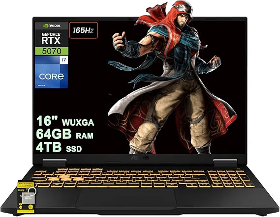 ASUS TUF Gaming F16 Laptop 16" WUXGA IPS 165Hz (100% sRGB, GSYNC) Intel 16-core i7-14650HX 64GB RAM 4TB SSD GeForce RTX 5070 (Up to 798 AI Tops) RGB Backlit Thunderbolt Hi-Res Win11 ICP Hub