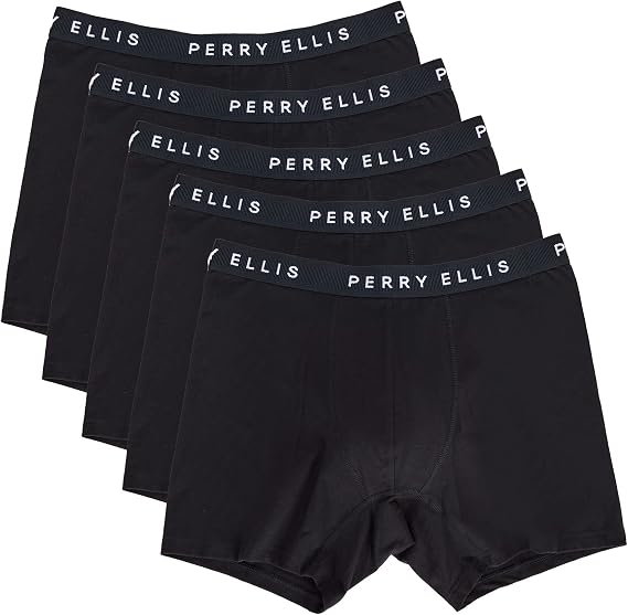 Perry Ellis Men's Perry Ellis Men's Cotton Stretch Boxer Briefs, Tagless, No Roll Waistband, 5 Pack