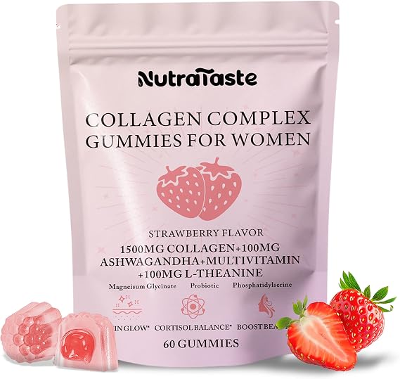 Collagen Gummies for Women | Biotin, Vitamins, Probiotics & Ashwagandha | Skin, Hair & Nails Supplement | Sugar Free, Non-GMO, Gluten Free | Strawberry Flavor - 30 servings