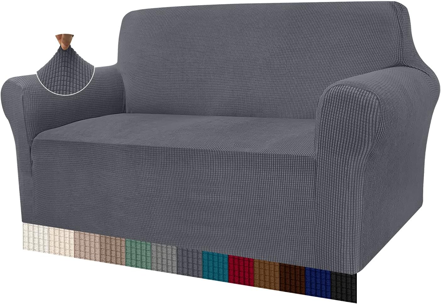 Granbest High Stretch Sofa Covers Universal Super Soft Loveseat Couch Jacquard Covers for Dogs Non Slip Furniture Protector Machine Washable 2 Seater, Gray