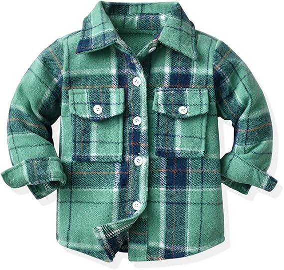 Kids Little Boys Girls Baby Plaid Flannel Shirt Jacket Long Sleeve Lapel Button Down Shirt Top Fall Outwear Clothes