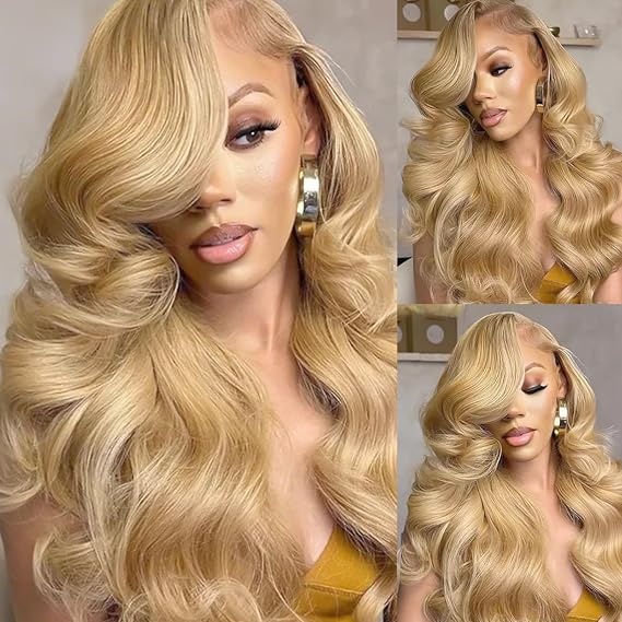 Honey Blonde Synthetic Lace Front Wigs Glueless Body Wave Pre Plucked | 13x4 Lace Front, Glueless, Heat Resistant, 180% Density, 24inch, HD Lace, Natural Hairline