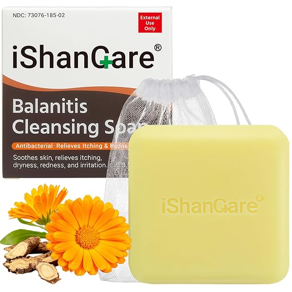 ishancare Balanitis Soap & Antifungal Body Wash Bar Fast Relief from Jock Itch, Redness & Odor | With Tea Tree Oil, Calendula & Sophora Root | Gentle Intimate Hygiene for Sensitive Skin, 3.53 oz