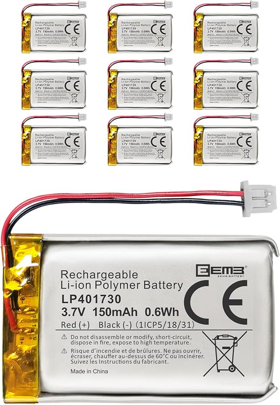 EEMB 10PACK 3.7V 401730 LiPo Battery 150mAh Rechargeable 1.25mm 2Pin Conn