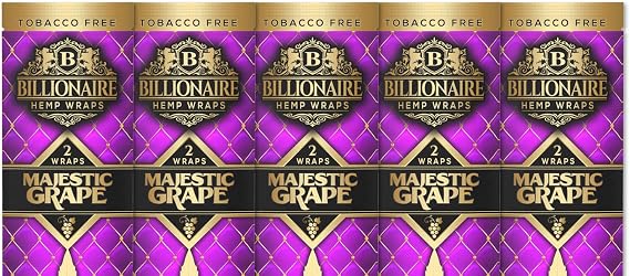 Billionaire Wraps - Majestic Grape Flavor - 5 Pouches, 2 Leaves Each. 10 Total Leaves.