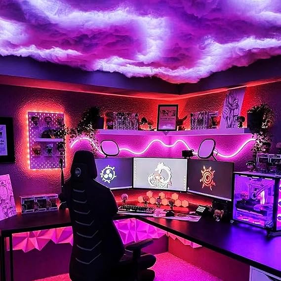 LED Cloud Light, 3D Cloud Night Light, Fluffy Ceiling Cloud Lights, RGB Cloud Wall Light with App Control/Music Sync Voice Control/Remote Control, for Gaming Room Club Bar Bedroom,82ft/25m