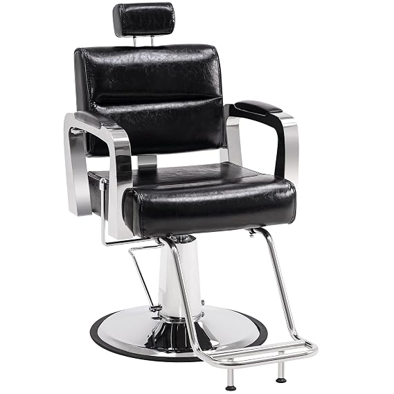 BarberPub Antique Reclining Barber Chair, Salon Styling Chair 3127 (Black) | Classic Design, Elegant Color Style, Professional Salon Use, Hair Styling Application