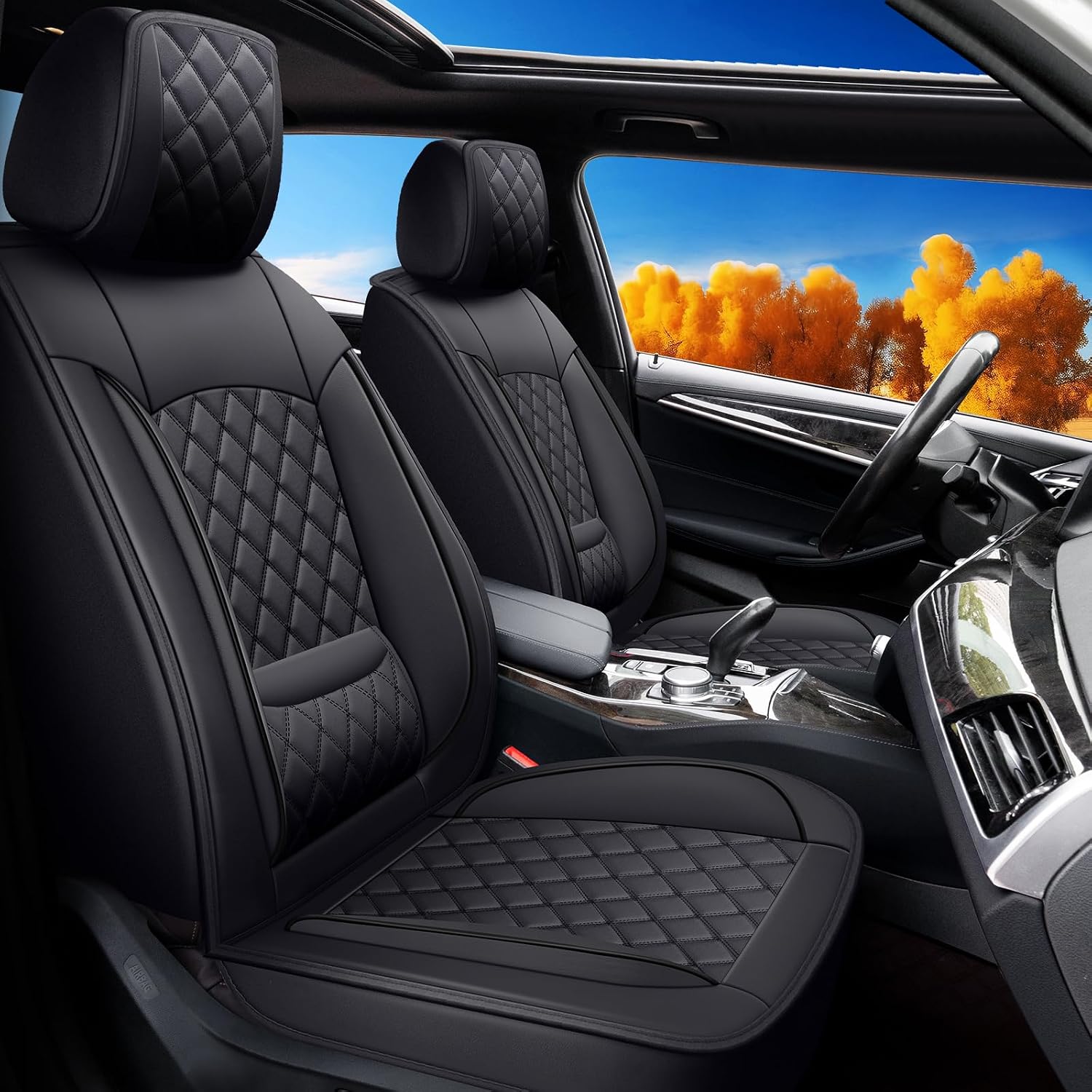 Car seat Covers Compatible with Ford Escape 2001-2025.Leather wear-Resisting Breathable Waterproof Seat Protectors Full Set Automotive Seat Cushion with Airbag Compatible5 Seats, Black
