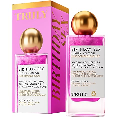 Truly Beauty Luxury Body Oil | Hydrating Shimmer Oil for Glowing Skin | Bakuchiol & Niacinamide for Collagen Boost | Plumping Body Shimmer Oil for Hydration, Firmness & Brightening | 3.1 Fl Oz