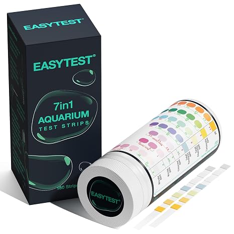 EASYTEST 7 in 1 Aquarium Test Strips, 150 Strip Pack Aquarium Water Test Kit for Freshwater, Fish Tank, Fish Pond,Accurate Testing Total Hardness,Carbonate Nitrate, Nitrite, Cl2, pH，Alkalinity