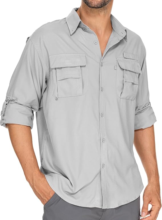 Men's Long Sleeve Sun Protection Shirt UPF 50+ UV Lightweight Quick Dry Cooling Fishing Shirt for Travel Safari Hiking
