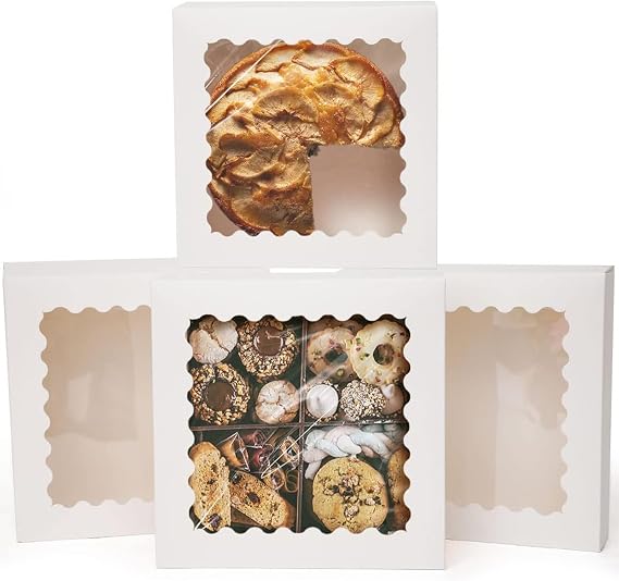 Gcardist Auto-pop Up White 20.3x20.3x6.4cm 12Pcs Cookie Box with Window Pastry Macaron Bakery Box For Packaging (8x8x2.5 inch)